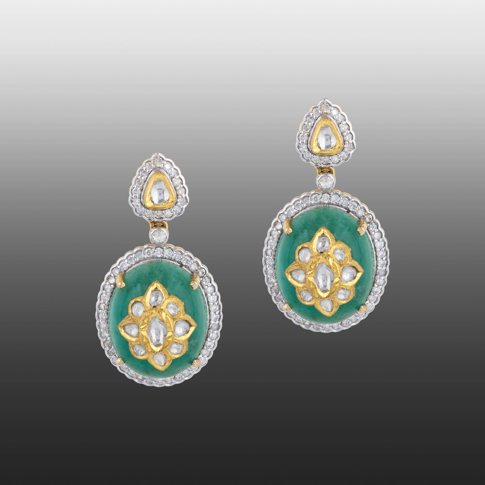 Emerald Jadau Earring with Diamond Halo